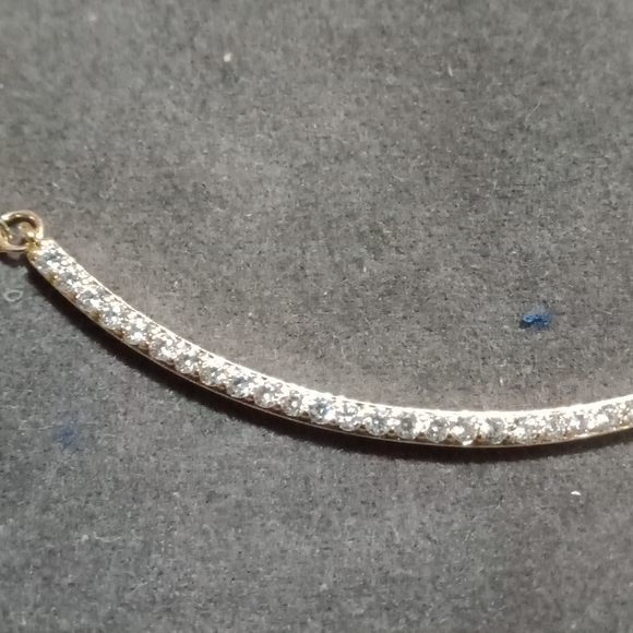 14 k Gold Smile Curved Bar Cubic Zirconia Necklace Adjustable Chain - Picture 2 of 6